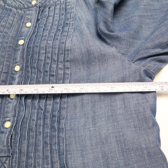 Gap pleated buttoned puff sleeve denim women's shirt Size S - Picture 10 of 11